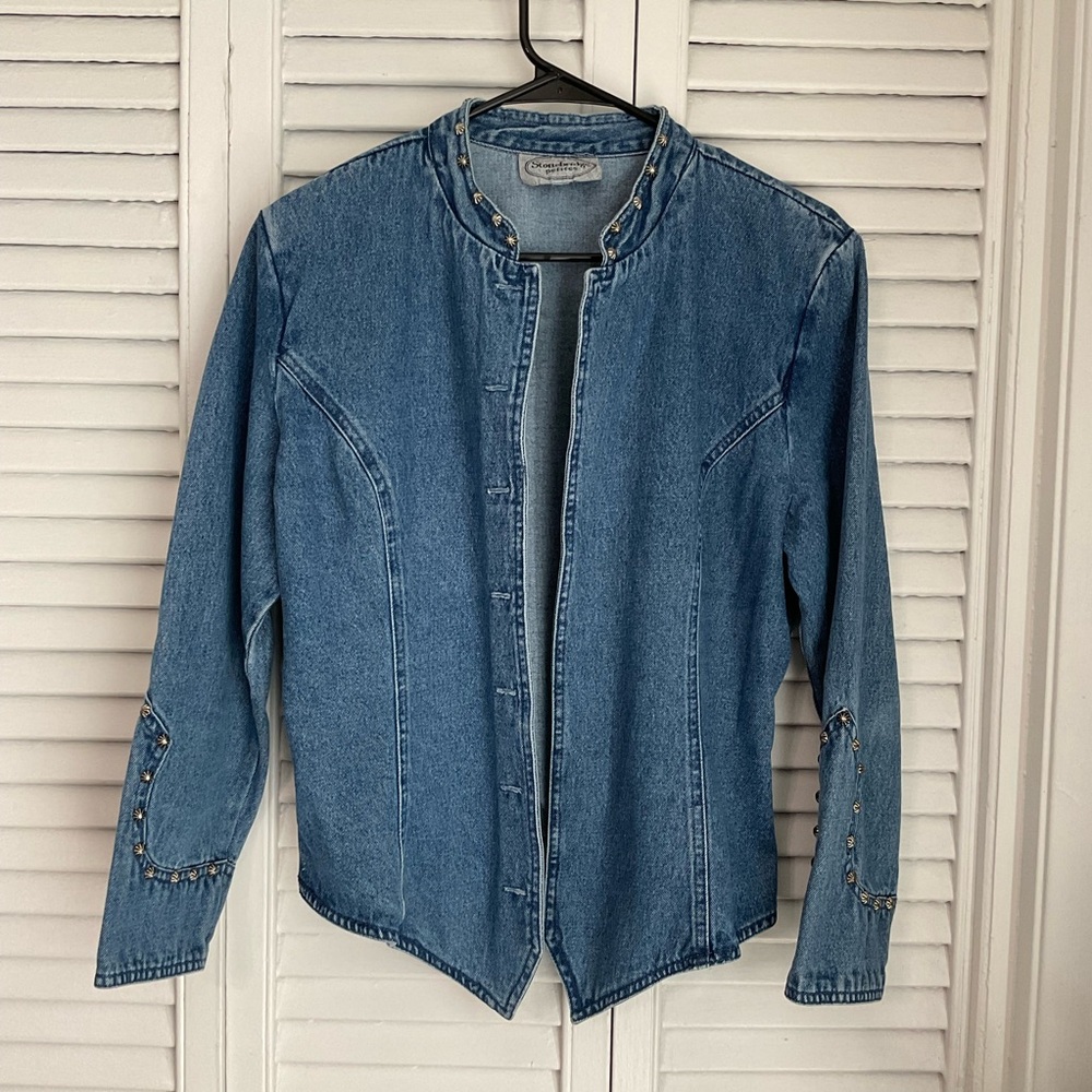 Stone Bridge Western Vintage Denim Jeans Jacket With Silver Rusty Stones